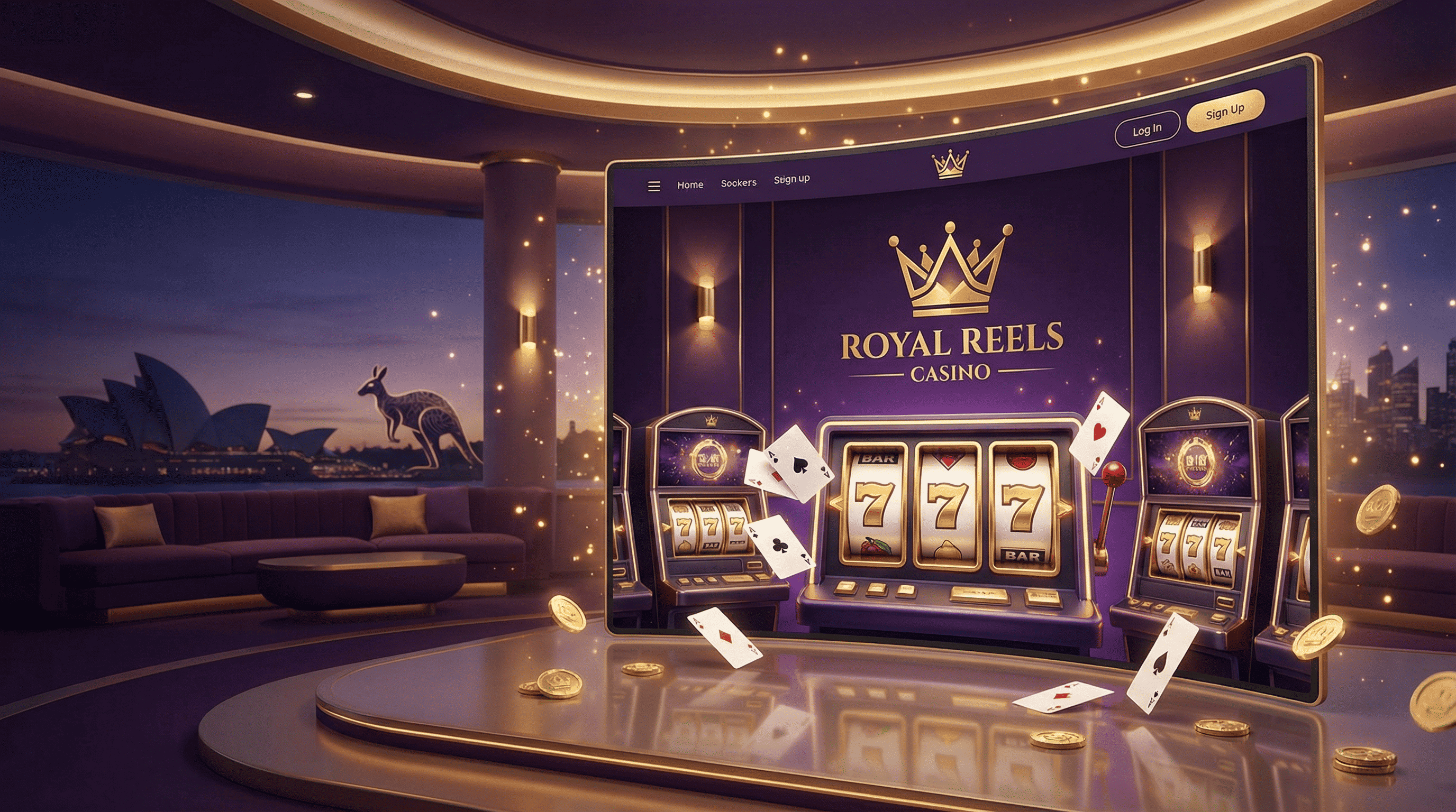 Royal Reels 22 Casino luxury gaming interface with golden reels and Australian themed elements